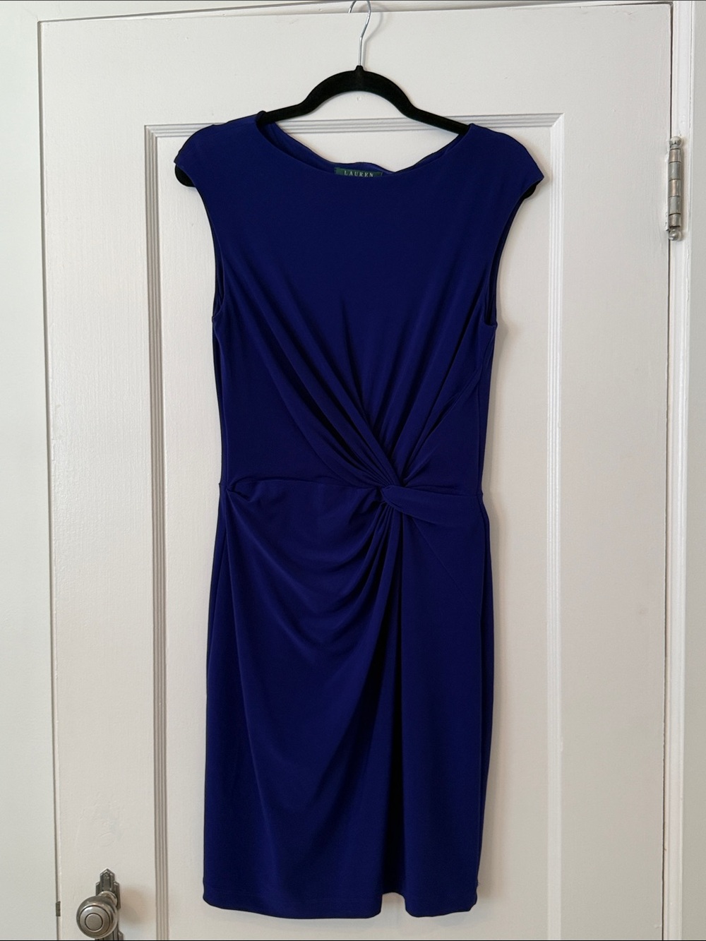 Ralph Lauren Royal Blue Midi Sheath Dress with Twist Knot
